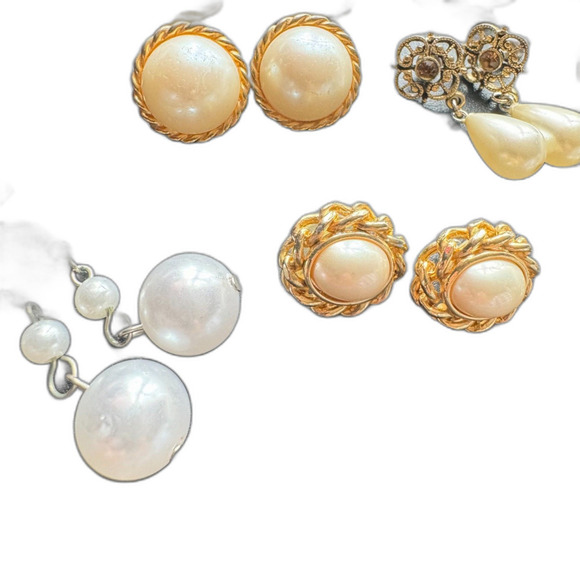 9 Pair of Earrings Lot Mixed of Faux Pearl and Mother of Pearl Pierced - Picture 3 of 9